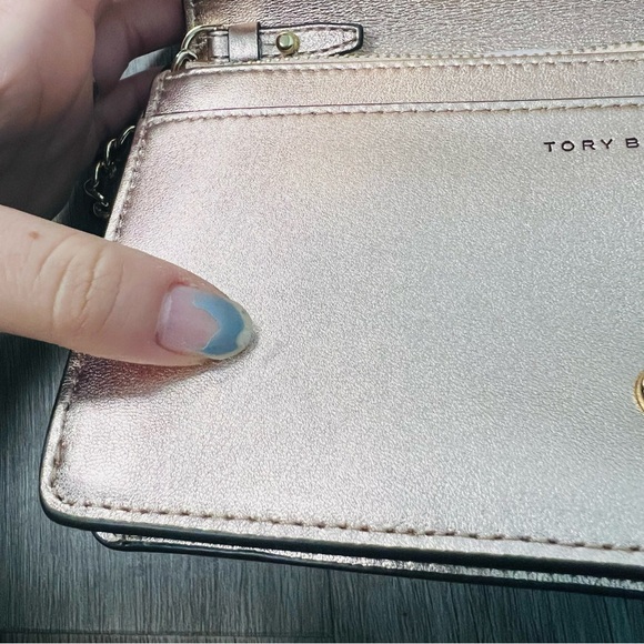 Tory Burch Savannah Chain Flat Wallet Rose Gold Crossbody Bag - Picture 8 of 11